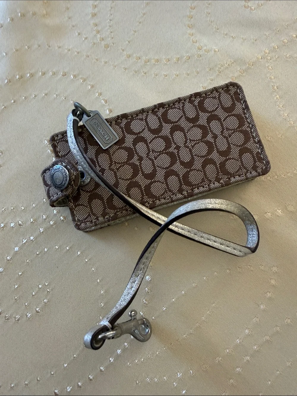 Coach Brown Signature iPod Nano Holster with Metallic Trim